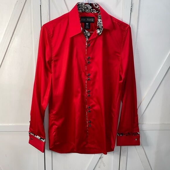 Anton Alexander Bright Red With Black French Cuff Dress Shirt Button Up Size M - Picture 4 of 13